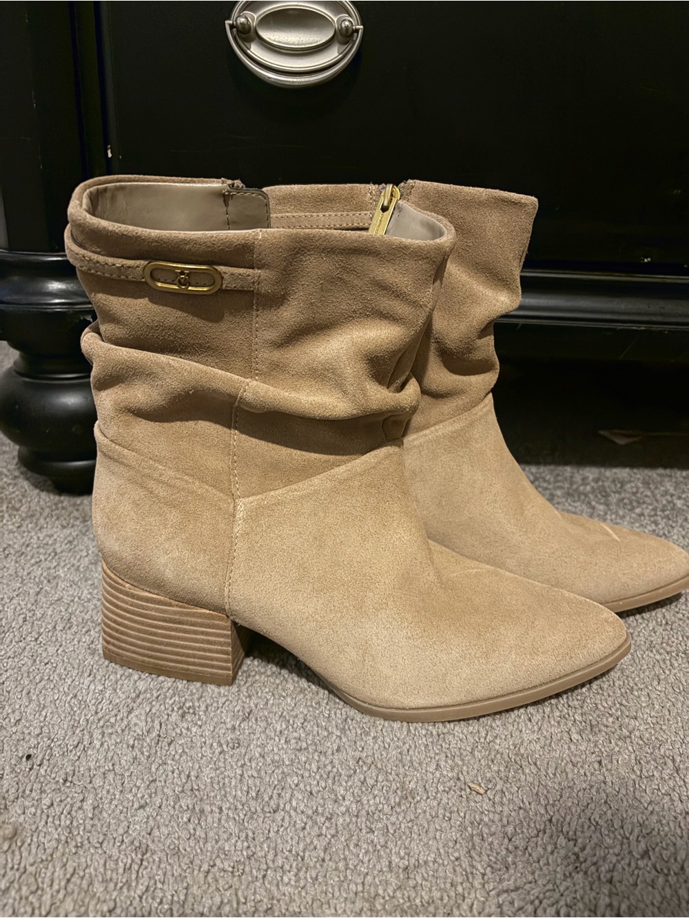 Women’s Tan Suede Mid-Calf Block Heel Boot
